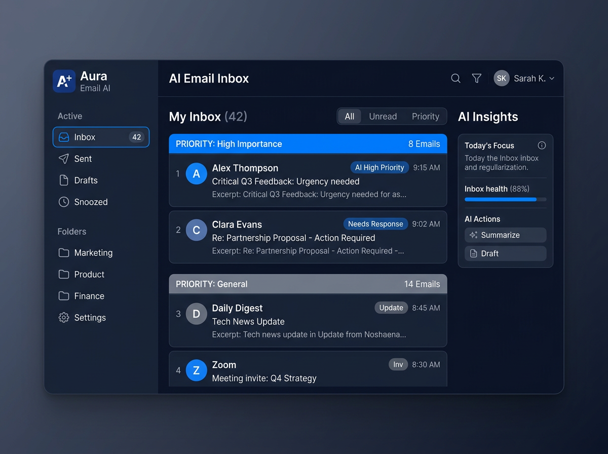 InboxPilot AI dashboard showing an organized, prioritized inbox